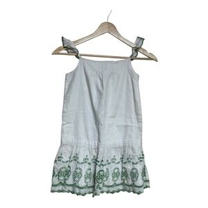 Gap Kids Girls White Striped Dress Green Embroidered Hem Sleeveless Size S